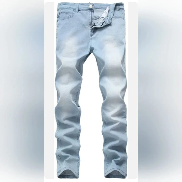 NWT Qazel Vorrlon Men's Blue Skinny Jeans Stretch Washed Slim Fit Pencil Pants - Picture 1 of 7